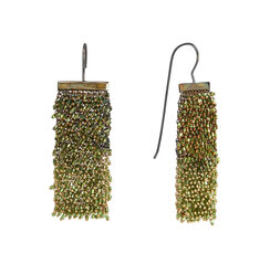 Gold and green wire mesh beaded earrings by Milena Zu